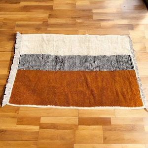 Minimalist Moroccan Rug - Handmade Wool Carpet - Beni ourain rug - Modern Berber Flatweave - Custom Size - Ethically Woven - Wool rug - rugs