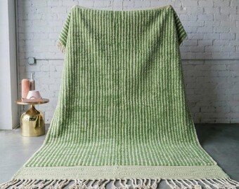 Green Moroccan Rug, Watercress Green Wool Area Rug, Minimalist