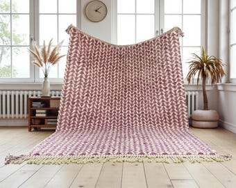 Wistful Mauve Moroccan Wool Rug, Handmade Pink & Cream Berber Carpet, Soft Boho Area Rug, Abstract Geometric Wool Rug for Living Room - Rugs
