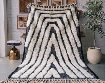 Tappeto marocchino nero e avorio, tappeto berbero in lana fatto a mano, tappeto moderno geometrico, tappeto marocchino bianco e nero, tappeto boho in lana
