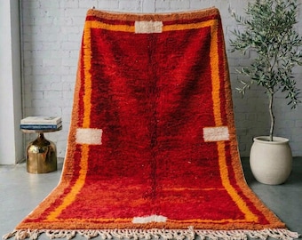 Red Moroccan Rug, Handmade Berber Wool Rug, Crimson Area Rug, Burnt Orange Vintage Carpet, Atlas Mountains Rug