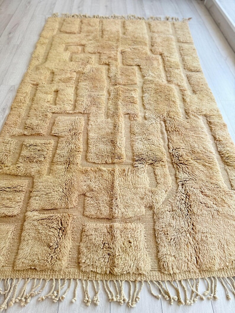 Moroccan wool rug cream and navy rug minimalist line pattern modern shag carpet handmade Moroccan decor cozy living room rug wool floor rug bohemian style rug Moroccan style decor modern rug luxurious wool carpet home decor contemporary decor rug