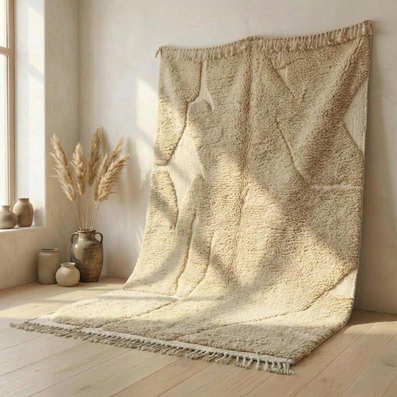 Draped Rugs Simply Taupe Moroccan Rug | Beige Abstract High Low Pile Wool Carpet ...
