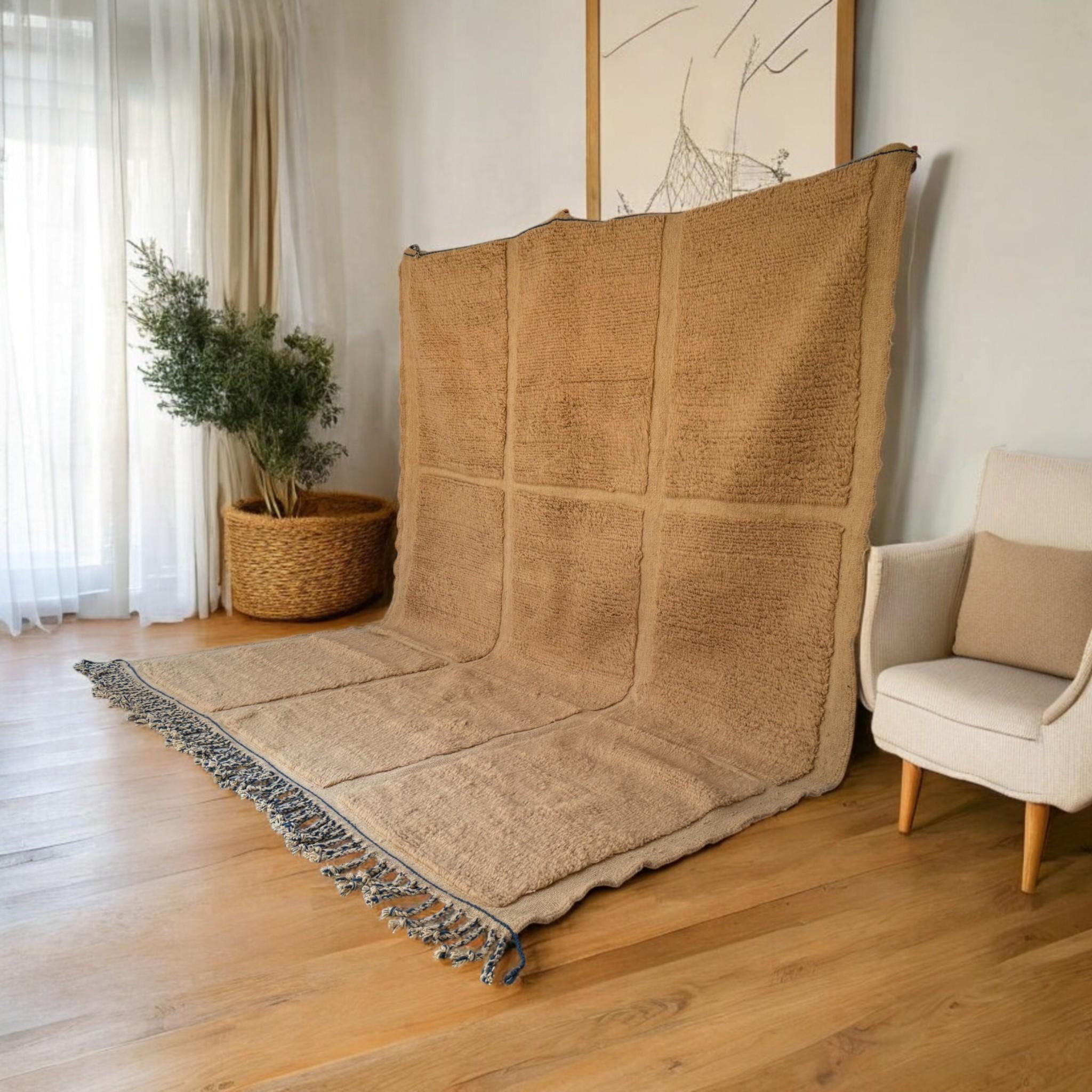 Light Brown Wool Moroccan Rug – Handwoven Modern Berber Carpet, Neutral Soft Area Rug, Boho Minimalist Decor – Custom Size - Wool Rugs