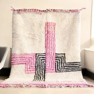Moroccan Rug with Purple and Black Geometric Lines, Home Deco, Rug for Living Room, Large Wool Rug, Area Rug, Moroccan Carpet, Custom Rug