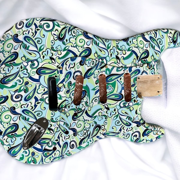 Fender Stratocaster Body- Custom Paisley Design and Blue with Gold Trim