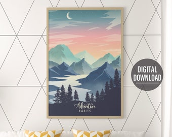 Adventure Awaits Modern stylized Landscape Printable wall art | can be printed in over 25 sizes | printable | digital download | print