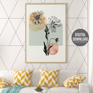 Boho Abstract Watercolor Flowers version 2  Printable Wall art | Digital prints | Mid-Century Modern | Neutral color prints | printable art
