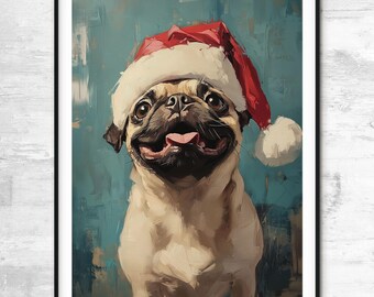 Christmas Pug Printable art | Digital download | Download, print, frame and enjoy! | Christmas dog art | Printable wall art