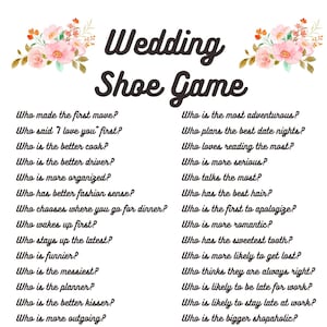 Wedding Shoe Game Activity Who Knows the Bride and Groom Best Quiz Game Fun Party Activity Marriage Reception Bridal Shower Anniversary