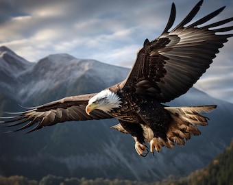Águila calva 4 Águila veloz en vuelo Descarga digital Naturaleza Animal Arte Águila americana Ave majestuosa Independencia patriótica