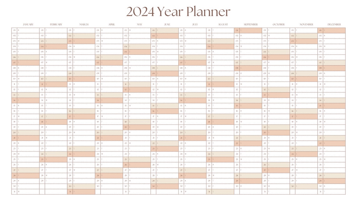 Yearly Calendar 2024 Minimalist Light Beige & White 2024 Year Planner ...