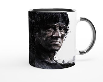 Rambo Mug – Sylvester Stallone Tribute, 80s Action Hero Coffee Cup, Cult Movie Ceramic Mug 11oz Gift