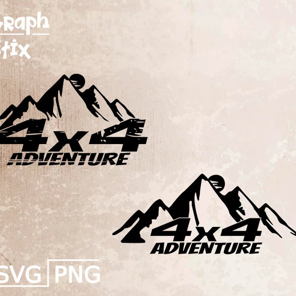 4 X 4 Adventure text, nature and mountains, premium vector logo, offroad decal, Clipart SVG design for print and cut