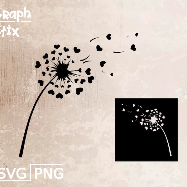 Heart dandelion, flower decal, premium vector logo, decal, Clipart SVG design for print and cut