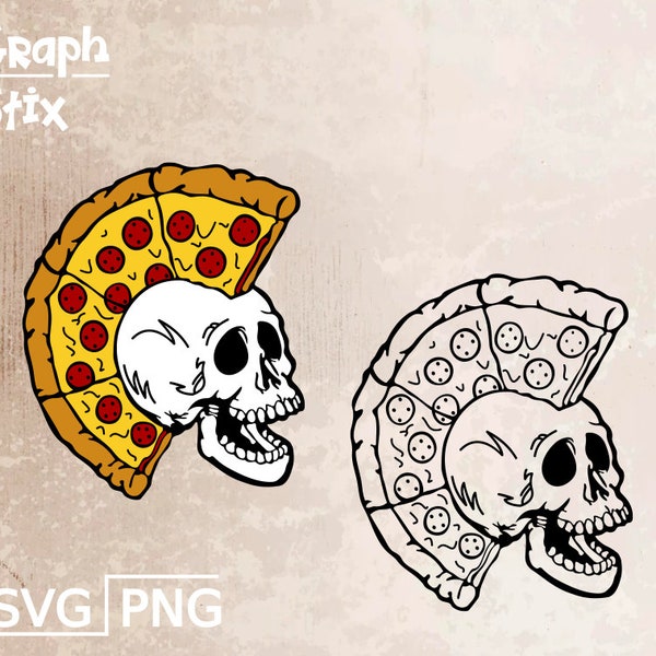 Skull punk pizza slice mohawk design, premium vector logo, decal, Clip art SVG sign for print and cut