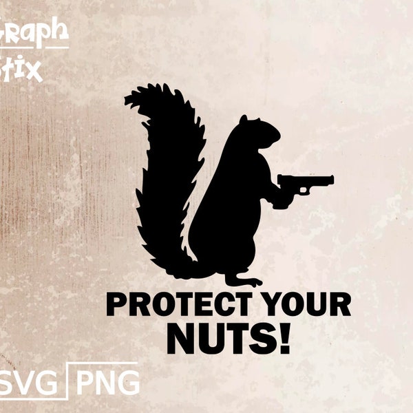 Protect your nuts squirrel funny gun design, premium vector logo, decal, Clip art SVG sign for print and cut