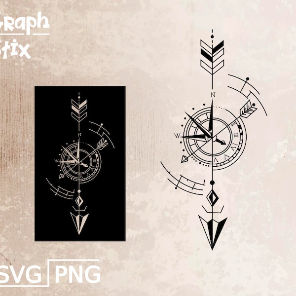 Arrow wind rose, tattoo compass, premium vector, logo decal, Clipart SVG for print and cut