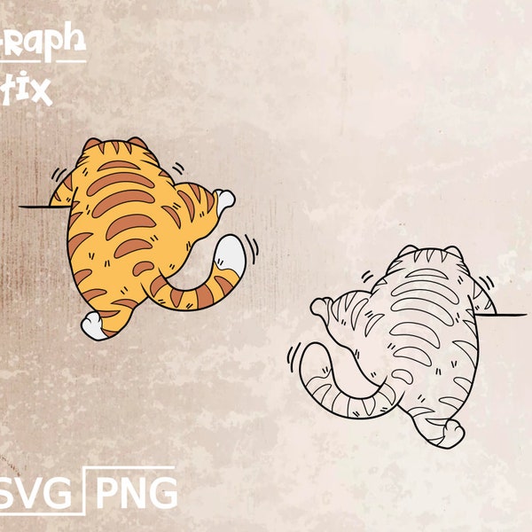 Cartoon,  cat climbing, cat scratching, funny playing cat, premium vector, logo, tattoo, decal, Clipart SVG design for print and cut