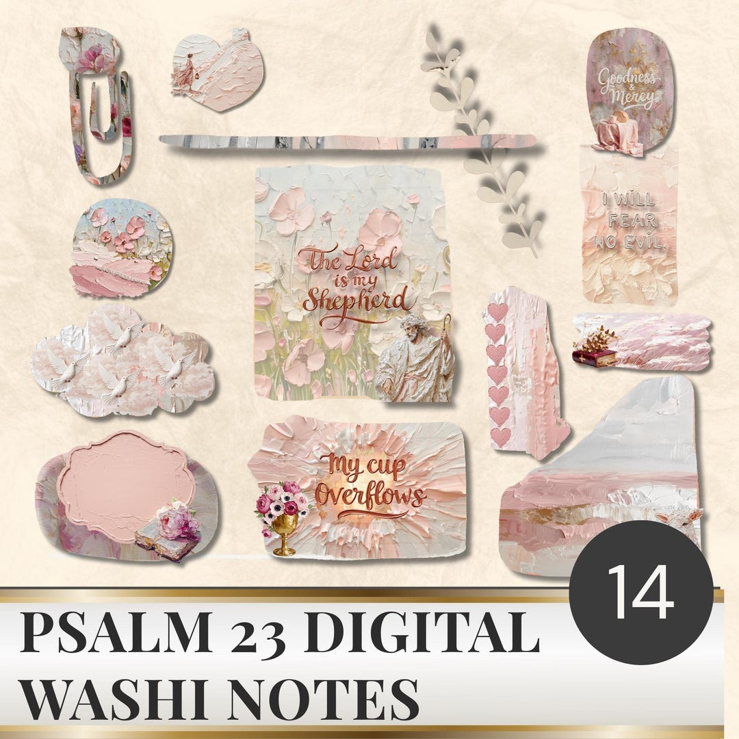 Psalm 23 Notes Digital Washi Tape Set: Bible Journaling Stickers ...