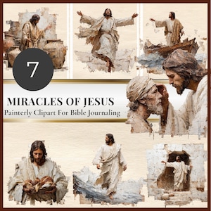 Miracles of Jesus Clipart, 7 Painterly Bible Story PNGs, Impasto digital art Christian Art for Sunday School, Faith Journaling, Resurrection