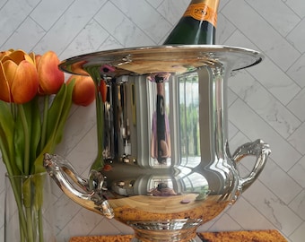 Vintage Silver Plate Trophy Cup Style Champagne Bucket with Ornate Shell Handles