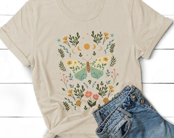 Boho Butterfly Flower Shirt, Vintage Butterfly Shirt Gift for Nature Lover, Floral Gardening Tshirt Gift for Women, Floral Cottagecore Shirt