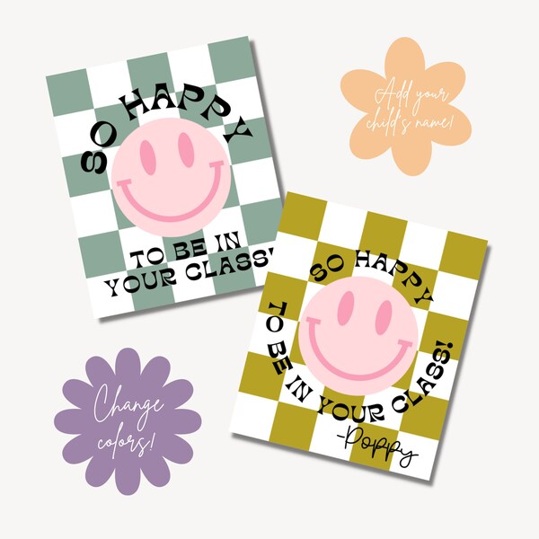 Retro Smiley Face Checkerboard Teacher Gift Tags - Printable DIY Tokens of Appreciation for Back to School