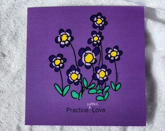 Sapphic Love Card: Purple Floral LGBTQIA+ Greeting Card