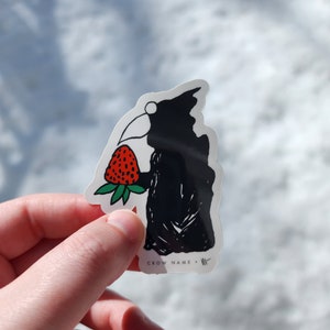 Strawberry Crow Plague Doctor Vinyl Sticker, Strawberry, Strawberries, Red, Crow, Doctor, Fruit, Berry, Laptop Sticker, Water Bottle, UV