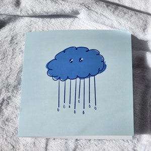 Regenwolkenkarte, Beileidskarte, Beileidskarte, traurige Wolke, leere Karte, quadratische Karte, niedlich, Regenwolke