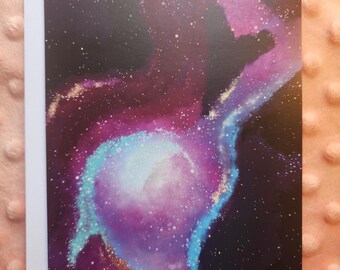 Heart Nebula Card Blank Space Purple Outer Space Art Drawing 5x7