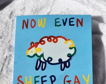 Now Even Sheep Gay Card: LGBTQIA+ Rainbow Joke Card
