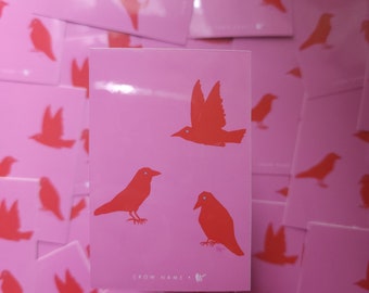 Orange Crows on Pink Vinyl Sticker