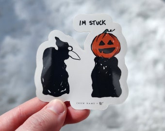 I'm Stuck - Crow Plague Doctor Vinyl Sticker, Halloween Pumpkin