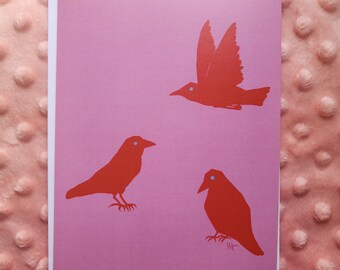 Pink And Orange Crows 5x7 Card