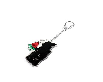 Strawberry Crow Plague Doctor Glitter Epoxy Acrylic Keychain