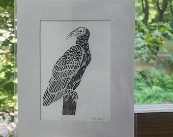 Geier Linoldruck 13x18 mit Passepartout auf 20x30 original Linoldruck
