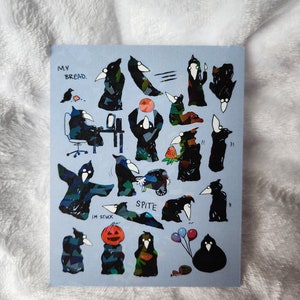 HOLOGRAPHIC or SATIN Finish Crow Plague Doctors Print, 4x5&quot; and 8x10&quot; prints, Mini Prints, Cute Crows, Plague Doctors, Weird Holiday Gift