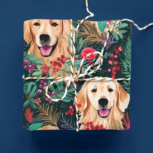 Golden Retriever Matte & Satin Christmas Wrapping Paper Roll, Dog Gift Wrap, Holiday Paper, Christmas Gift, Golden Retriever Wrapping Paper