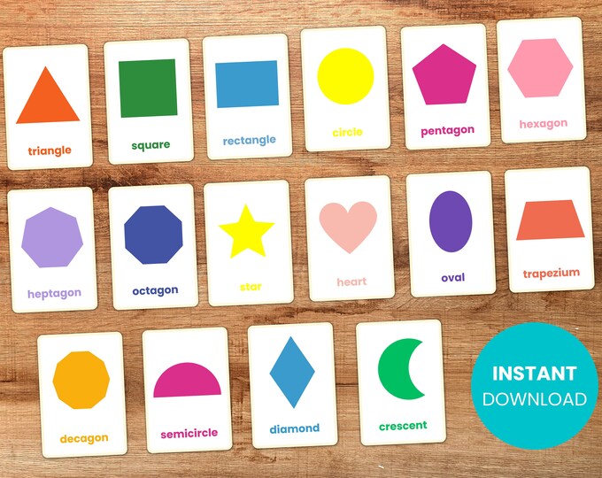 PRINTABLE Flashcards - 16 Rainbow Shapes - Instant Download ...