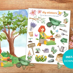 PRINTABLE Happy Gardening DIY Stickers & Play Set - Homeschool Montessori Waldorf Nature