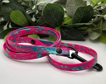 Correa para perros Biothane: Diseño con salpicaduras de pintura y herrajes negros