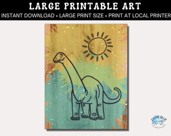 Printable Brontosaurus Dinosaur Wall Art, Multiple Size Options Instant Download Art