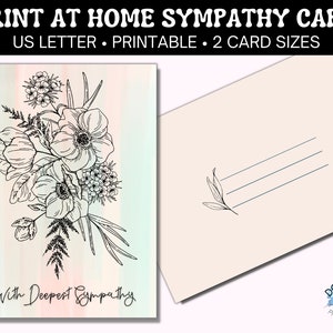 Tarjeta de condolencia y sobre para imprimir en casa, 3.5"X5" 4"X5.5", carta de EE. UU., descarga instantánea de archivo PDF