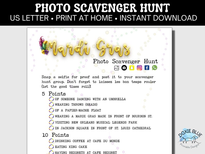NOLA New Orleans Mardi Gras Photo Scavenger Hunt to Print at Home, US ...