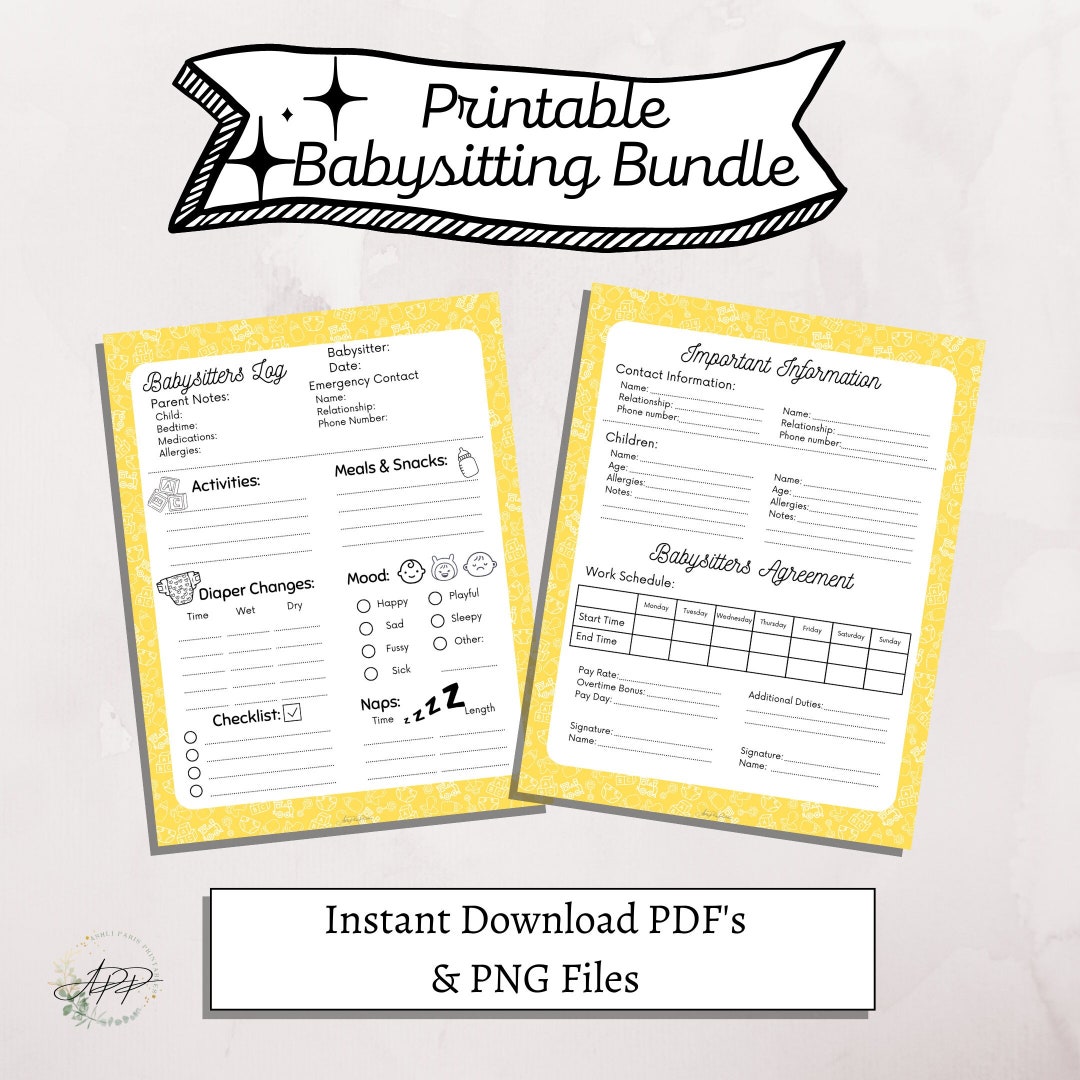 Babysitting Log Sheet Information and Agreement Sheet Bundle - Etsy