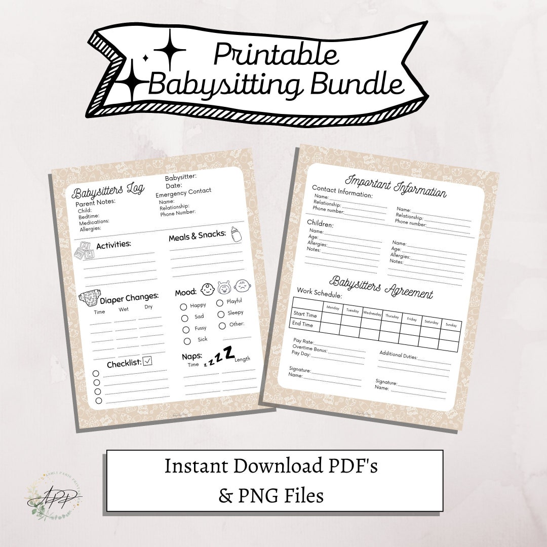 Babysitting Log Sheet Information and Agreement Sheet Bundle - Etsy
