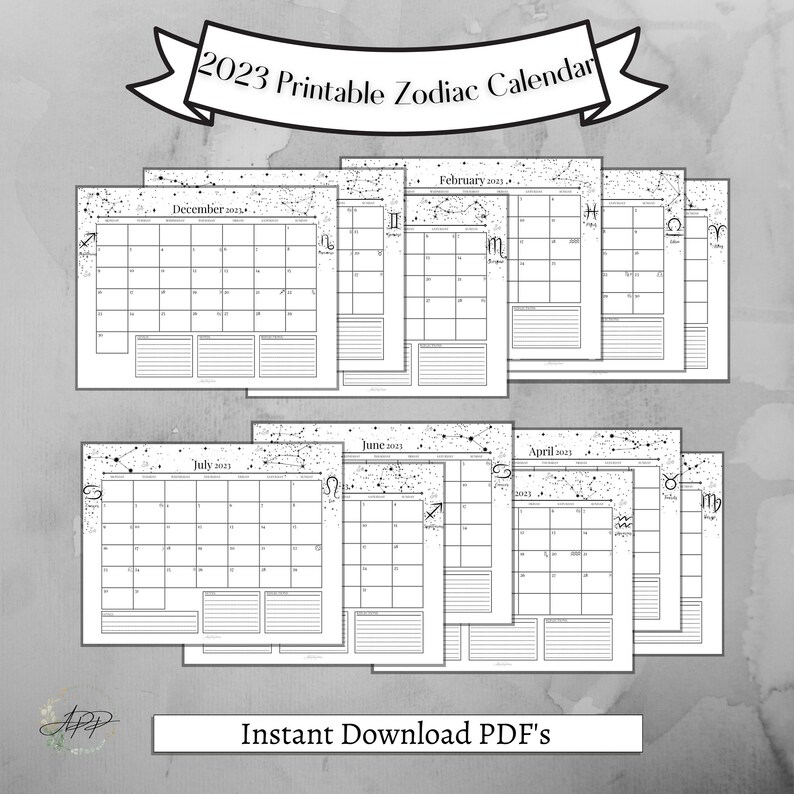 Printable 2023 Calendar Zodiac & Astrology Calendar Etsy