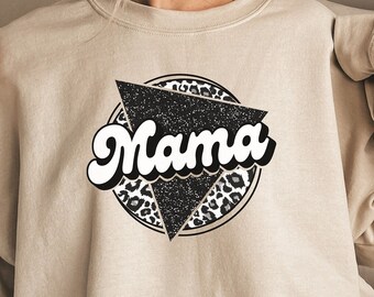 Retro Leopard Mama Crewneck | Mamãe Moletom | Mama retro moletom | Suéter Groovy Mama